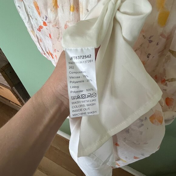 Shein MOTIF PREMIUM VISCOSE BRUSH STROKE PRINT Peasant DRESS Size Large L 8/10 - Picture 5 of 10